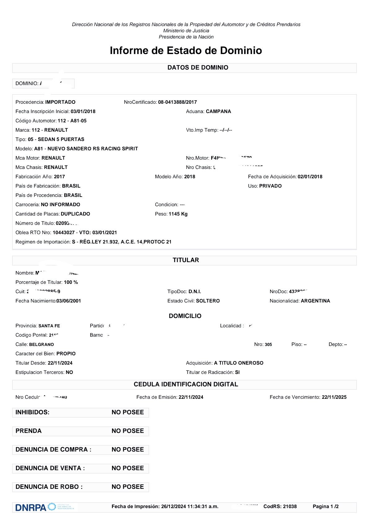 Ejemplo Informe de Dominio